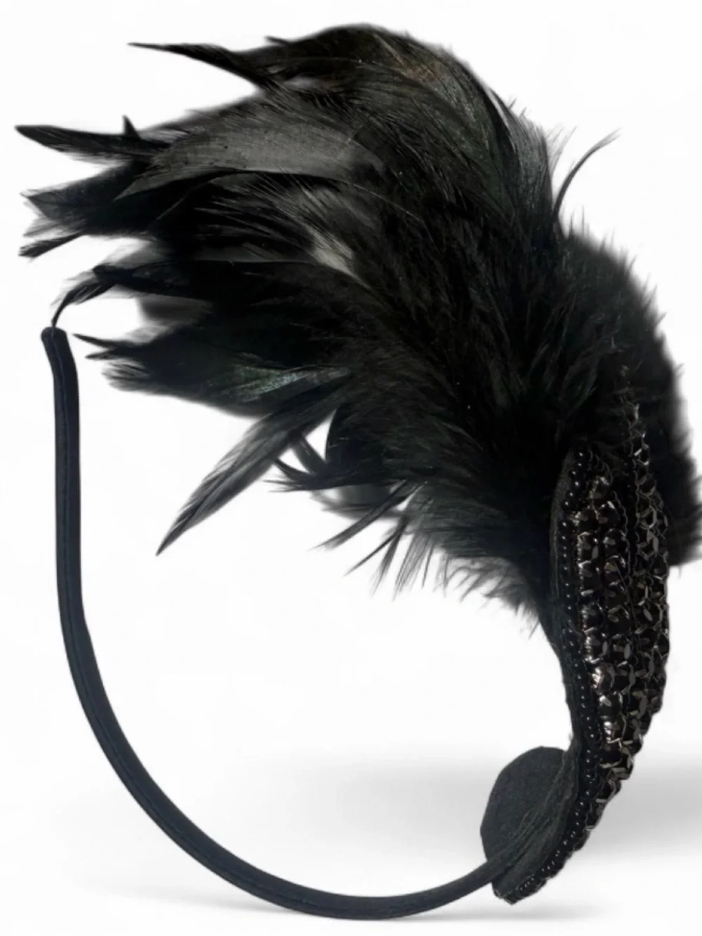 Babeyond Black Crystal Feather Headband
